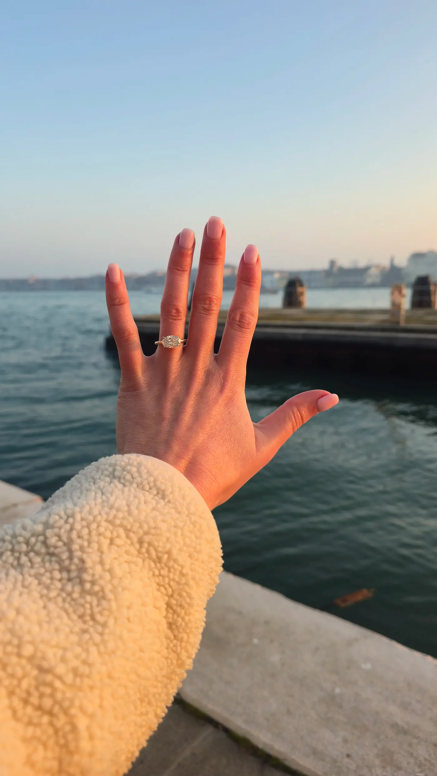 The custom engagement ring, lab-grown diamond with sapphire detail, Venice